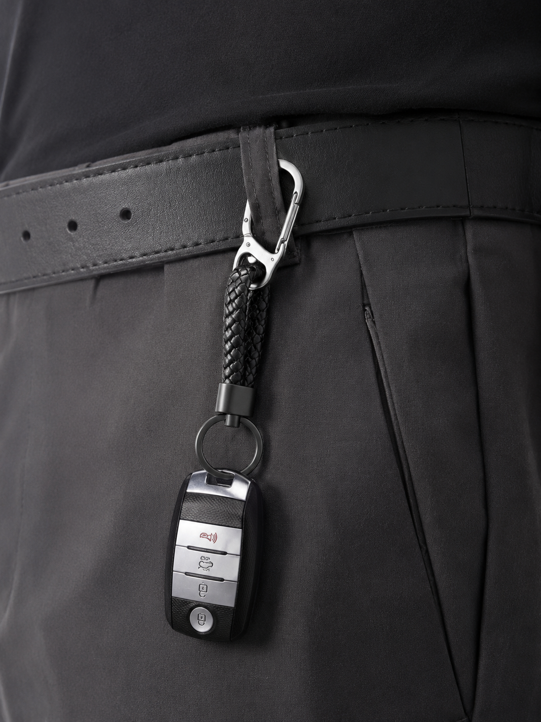 Braided Leather Car Key Chain (Black)