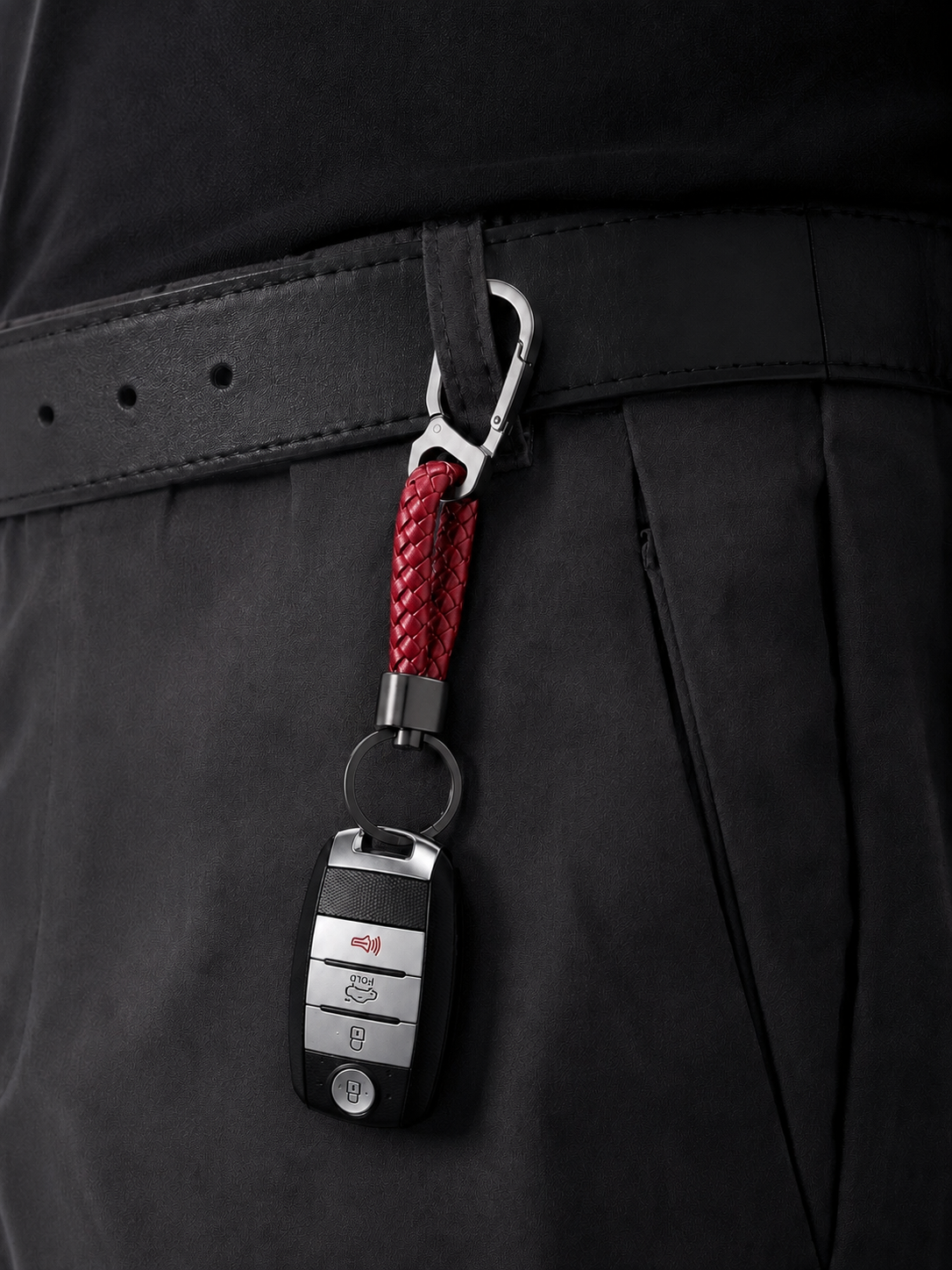 Braided Leather Car Key Chain (Red)