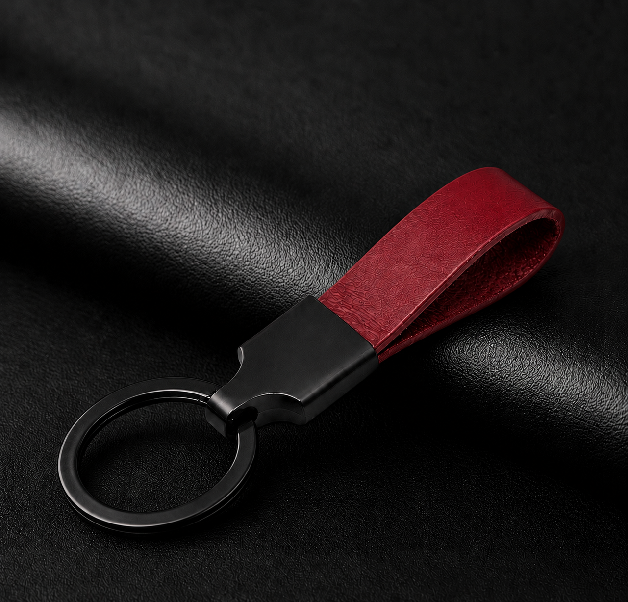 Leather Loop Car Key Chain (Red)