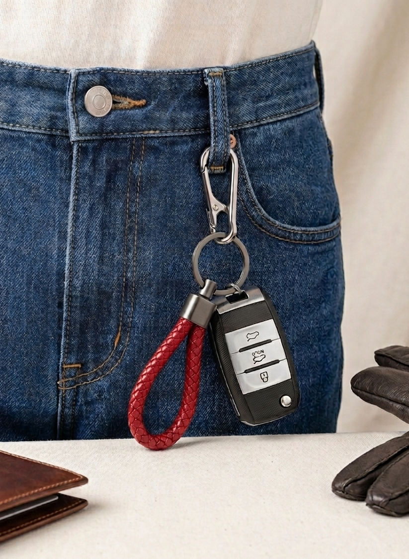 braided Car key chain (red)